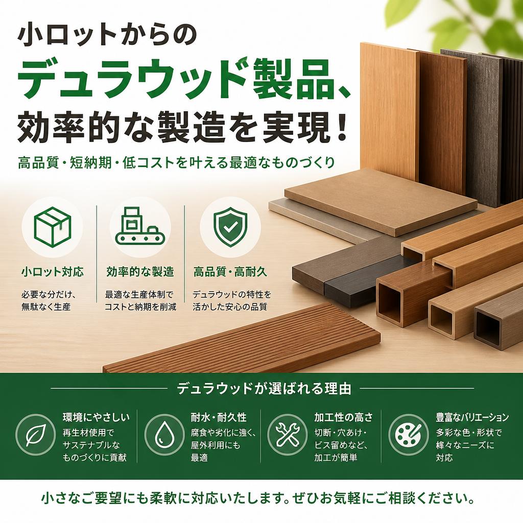 小ロットからのデュラウッド製品、効率的な製造を実現！