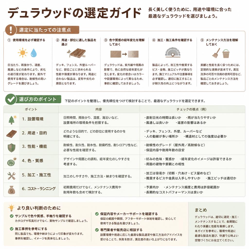 デュラウッドの選定時に注意すべきポイント